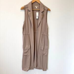 Francesca's Mi ami Taupe Open Midi Sleeveless Utility Vest Jacket NEW Med
